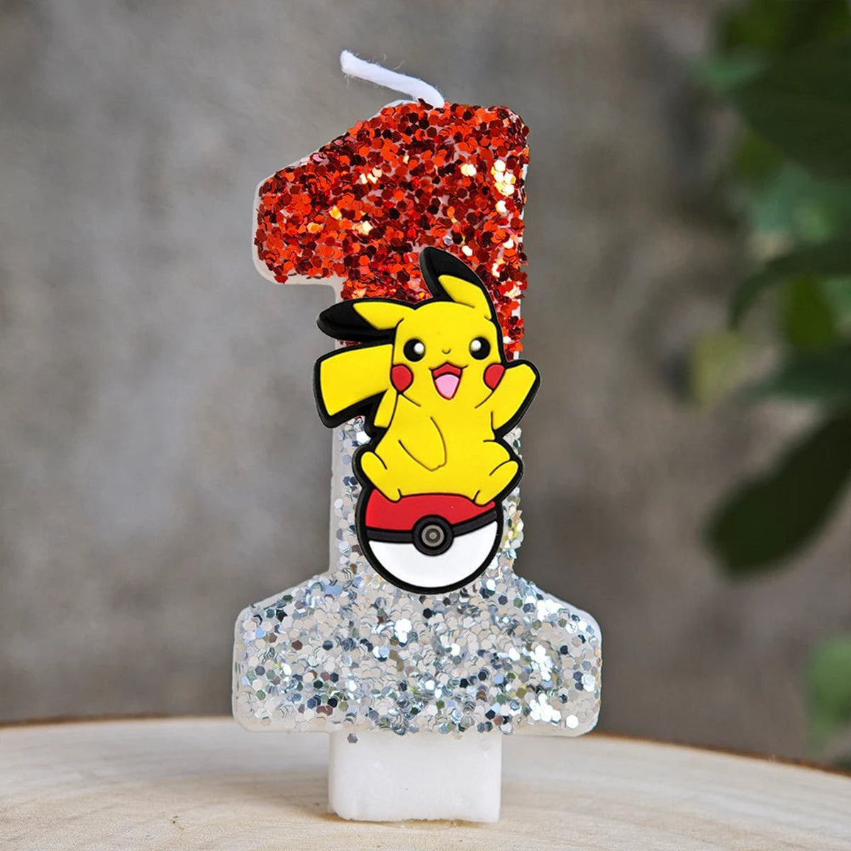 Glitter Pikachu birthday number candle – Red and Silver Pikachu 1