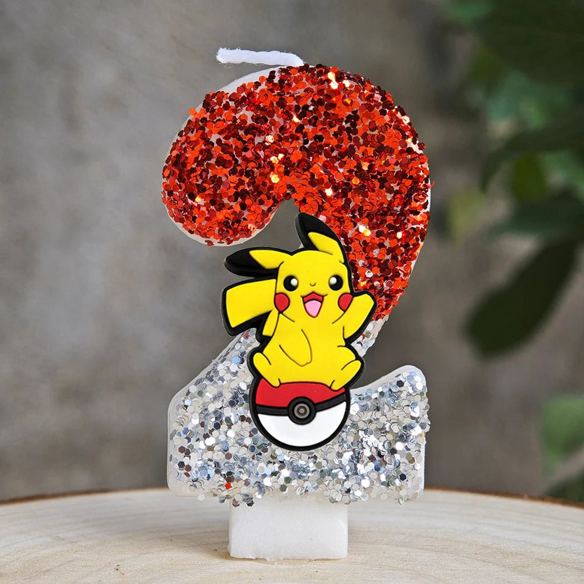 Glitter Pikachu birthday number candle – Red and Silver Pikachu 2