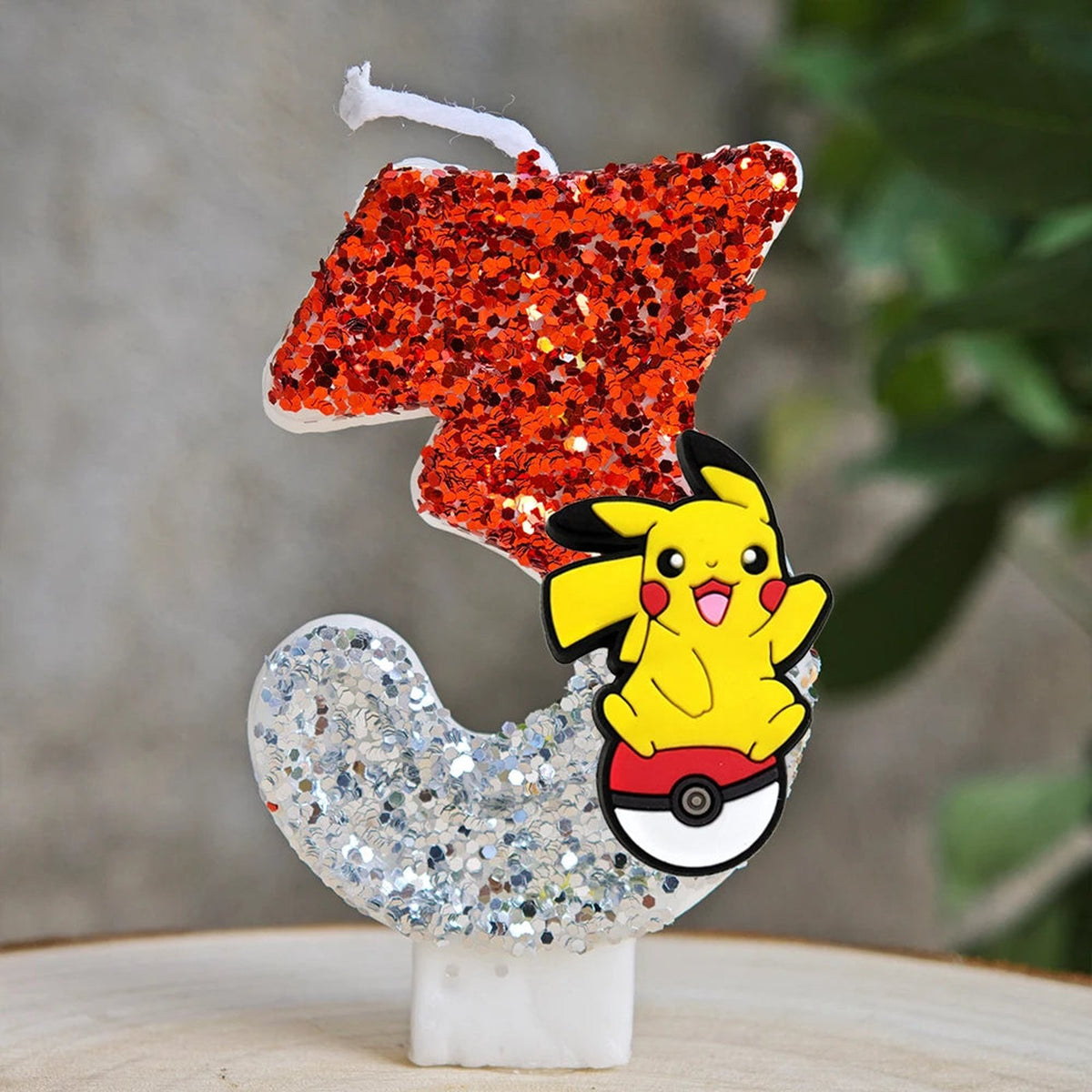 Glitter Pikachu birthday number candle – Red and Silver Pikachu 3