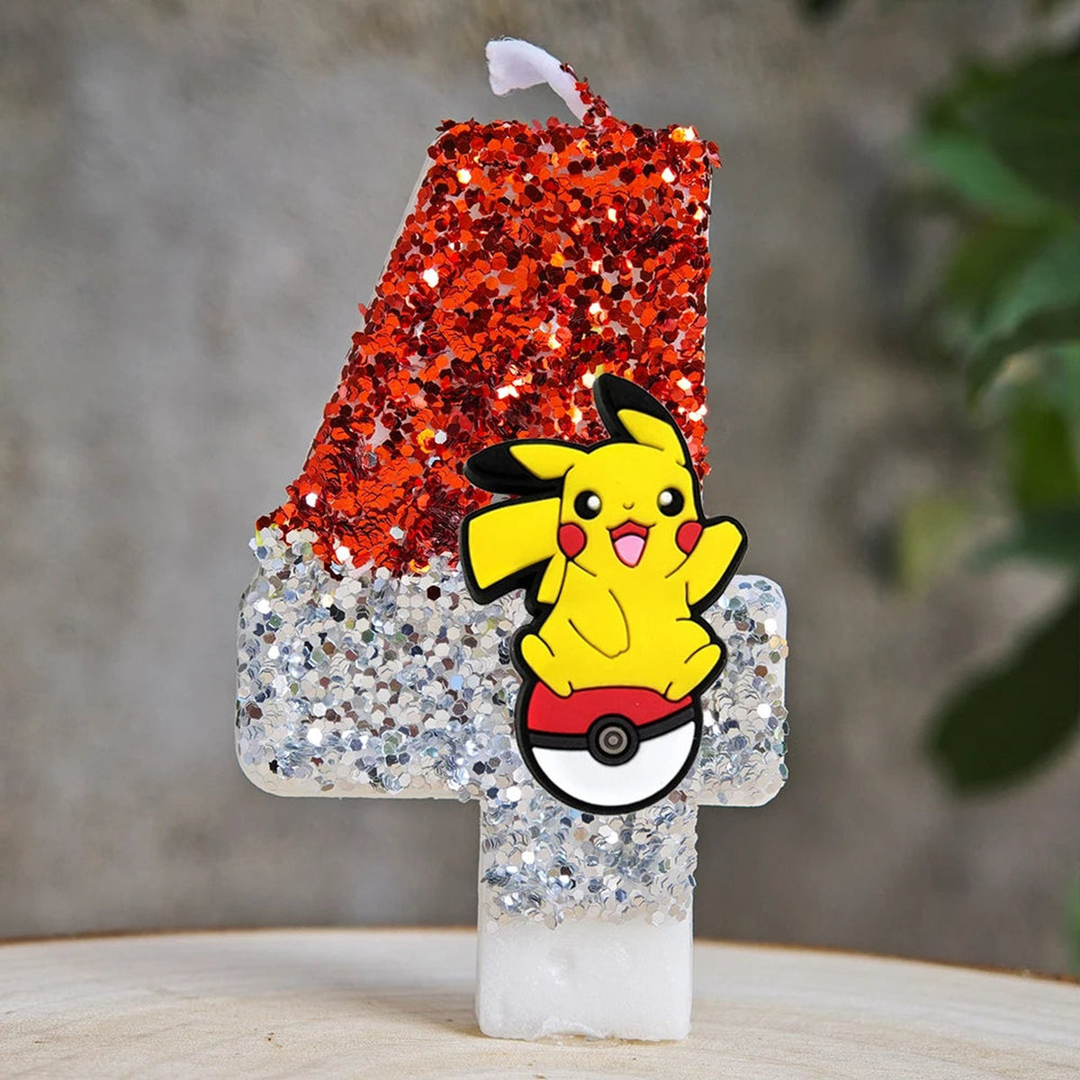 Glitter Pikachu birthday number candle – Red and Silver Pikachu 4