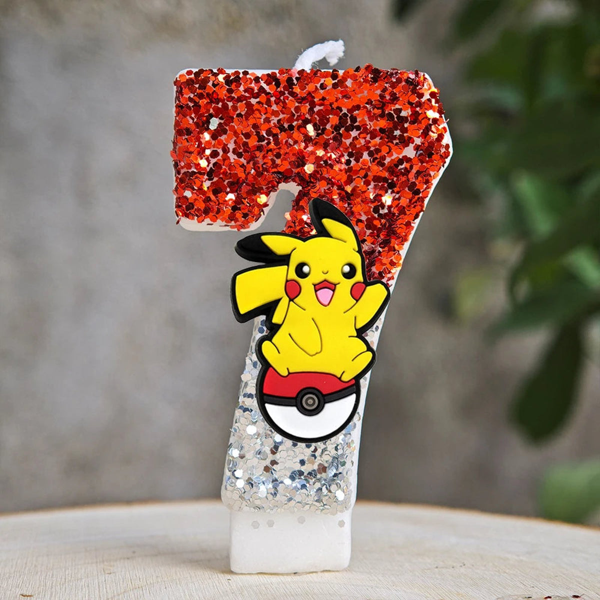 Glitter Pikachu birthday number candle – Red and Silver Pikachu 7