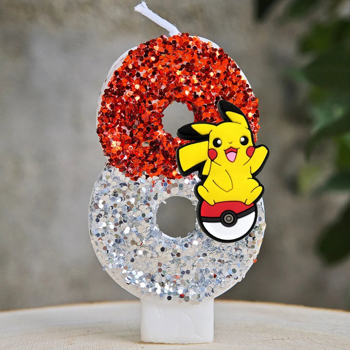 Glitter Pikachu birthday number candle – Red and Silver Pikachu 8