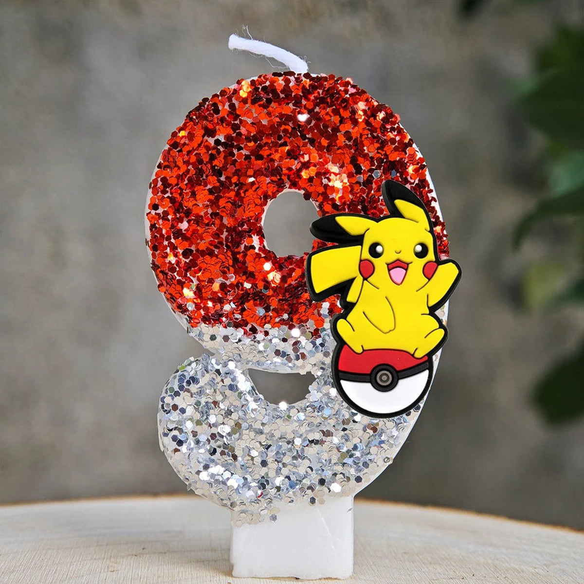 Glitter Pikachu birthday number candle – Red and Silver Pikachu 9