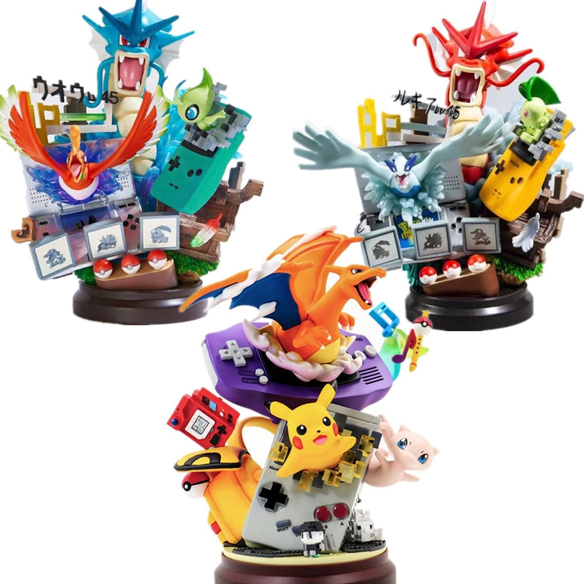 Large Pokémon figures of Pikachu, Gyarados and Charizard