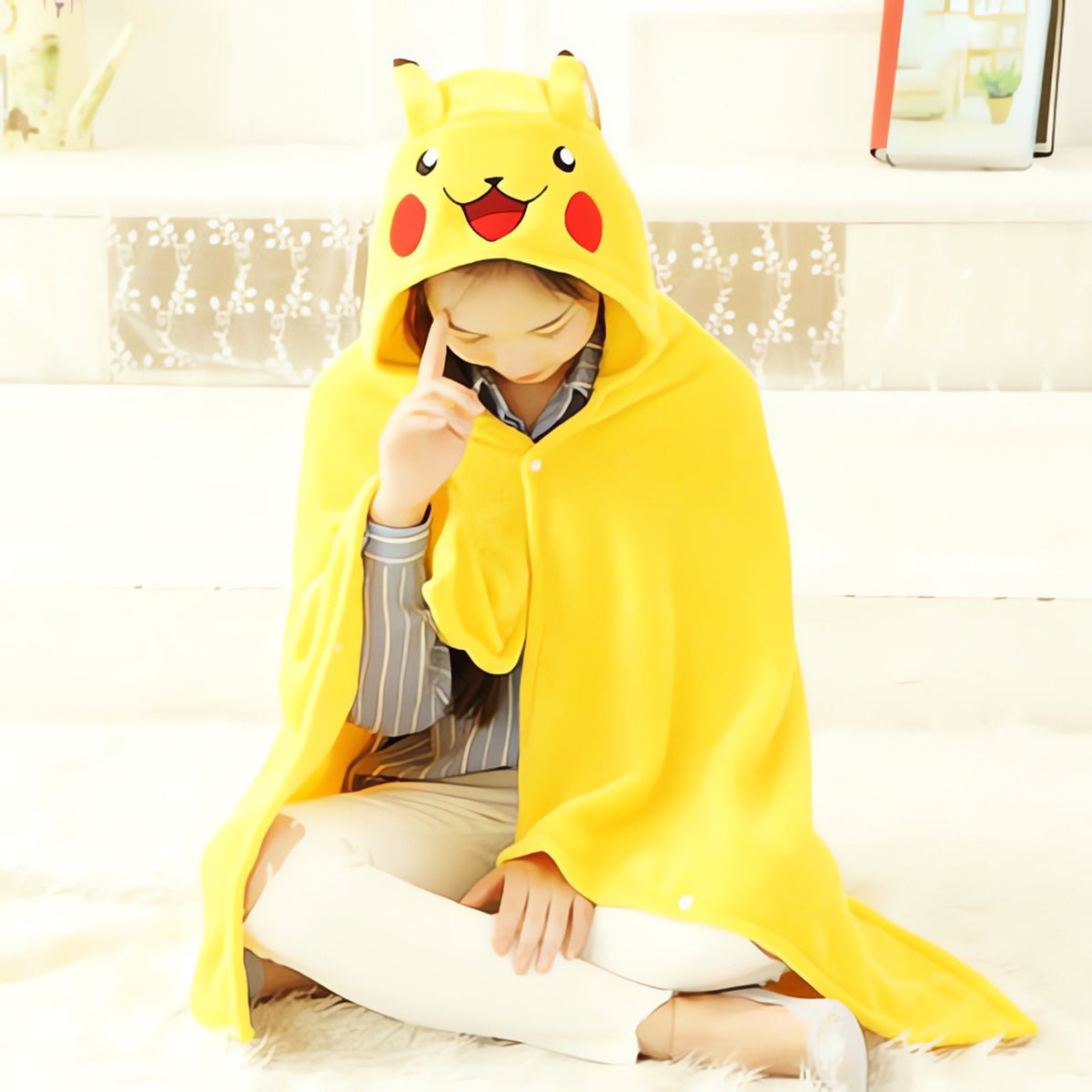 Yellow Pikachu hooded fleece cape – photo 2