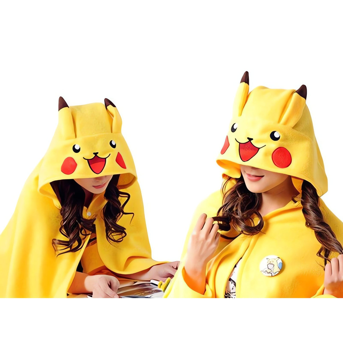 Yellow Pikachu hooded fleece cape
