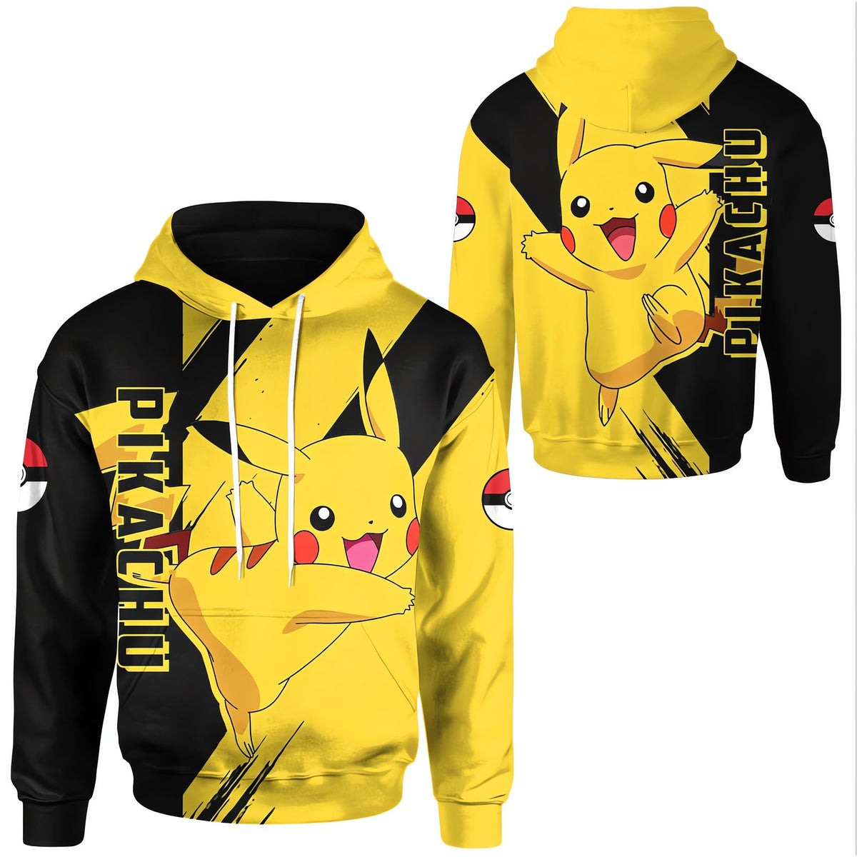 Pikachu hoodie with yellow and black print – XXXL