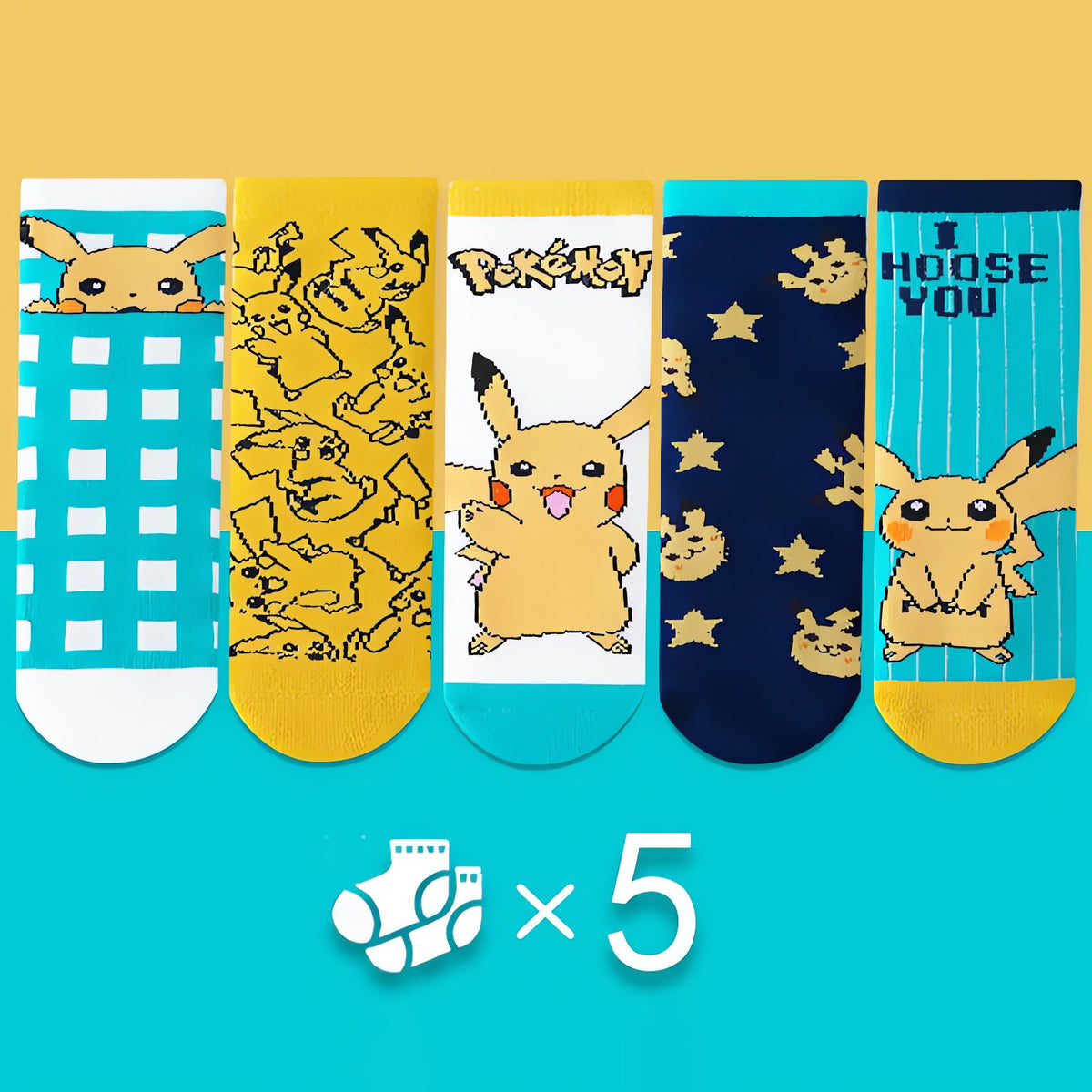 Pack of five pairs of Pikachu kids' socks – Design B (5 pairs)