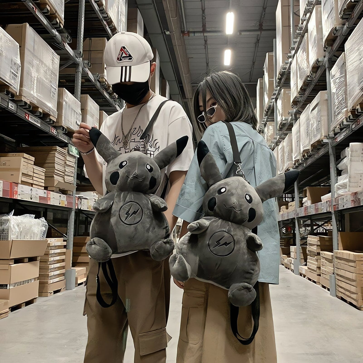 Dark Pikachu plush backpack, 42cm