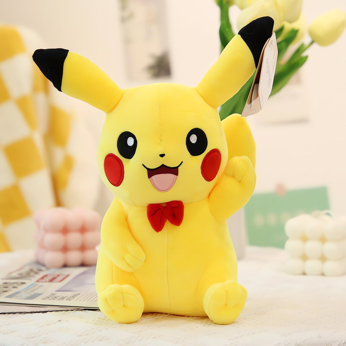 Sitting Pikachu plush toy with red tie, 26cm – photo 3