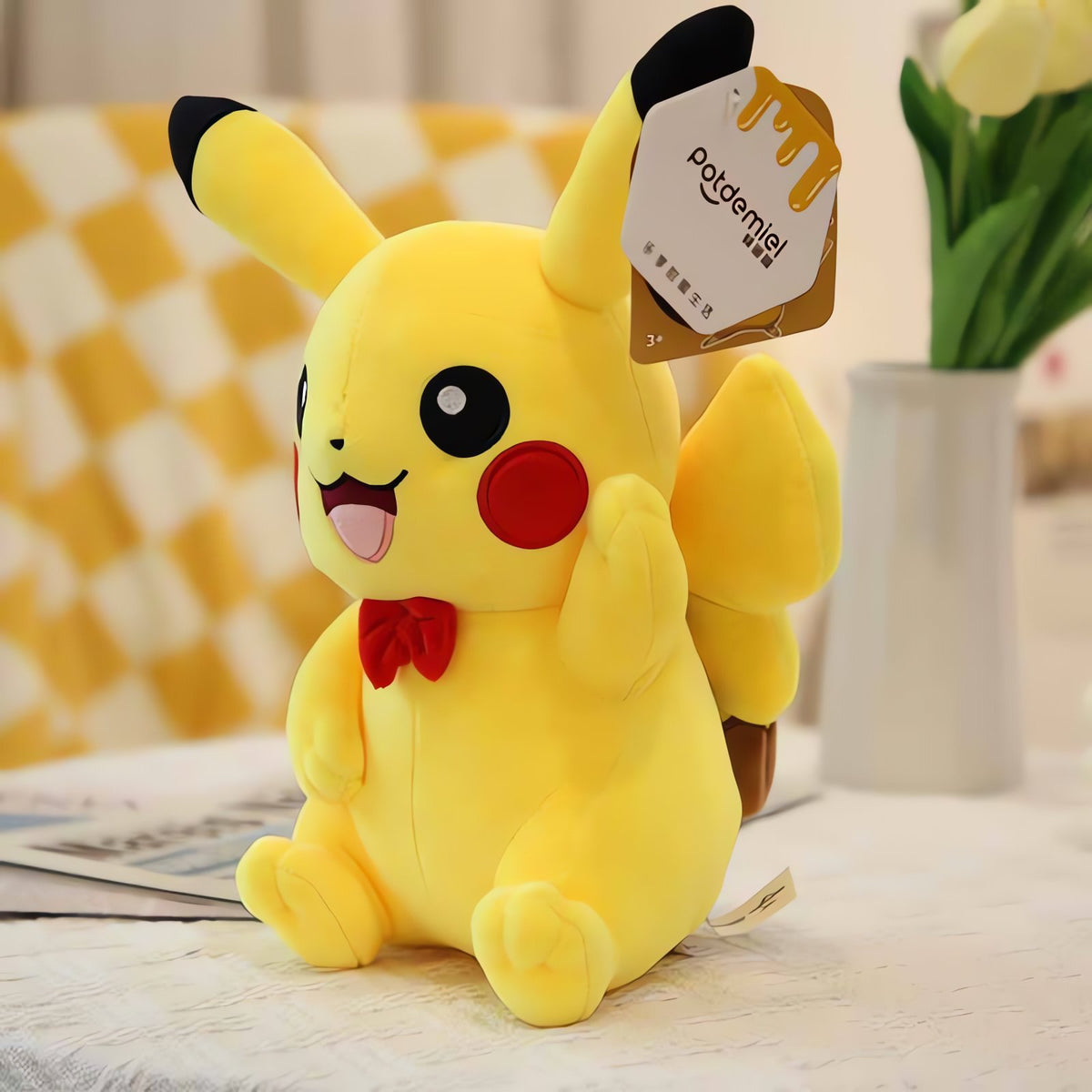 Sitting Pikachu plush toy with red tie, 26cm – photo 4