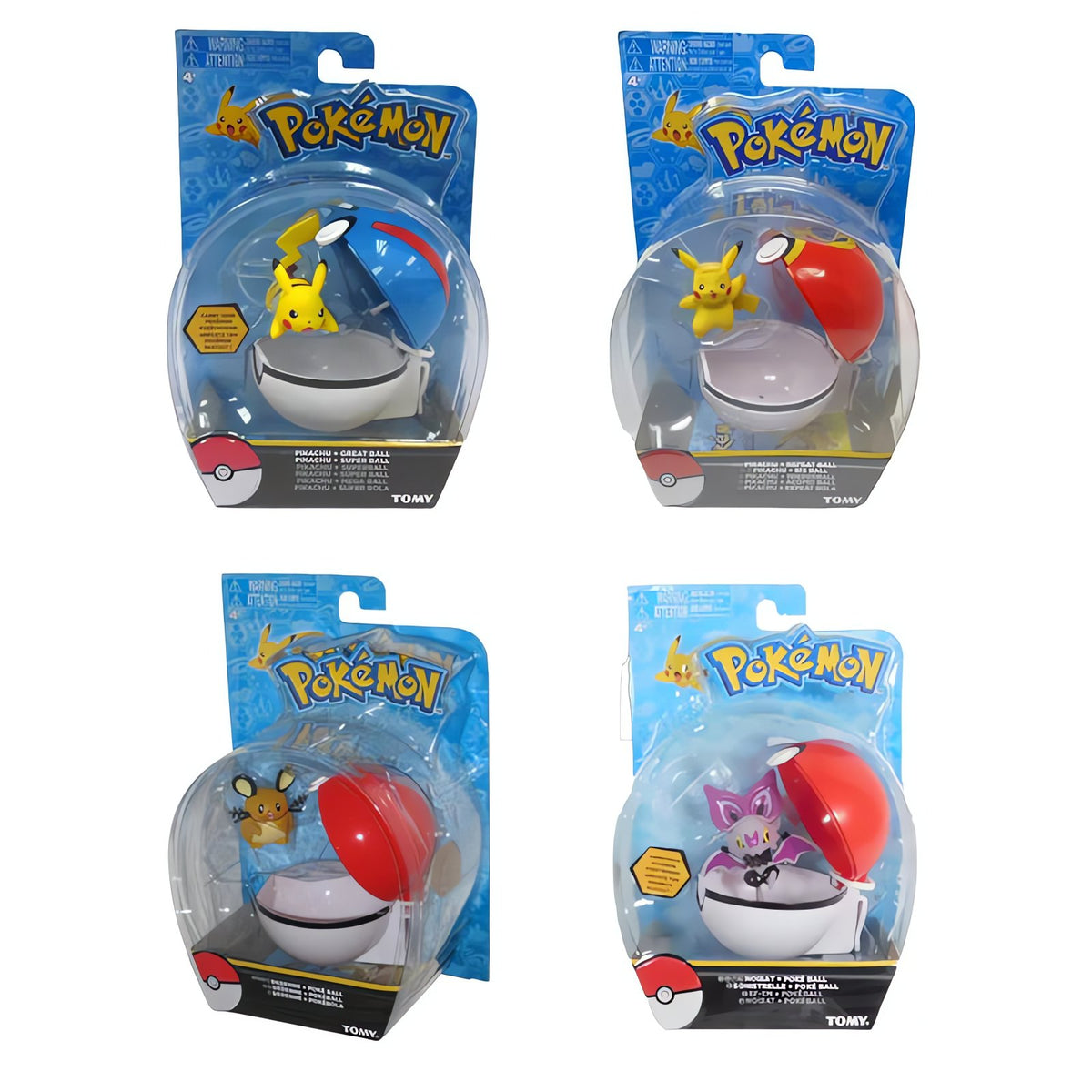 Pikachu figure with Poké Ball and Noibat or Dedenne