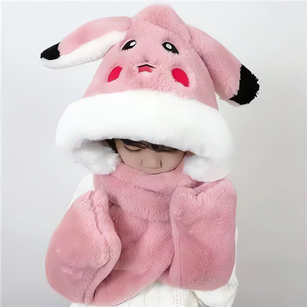 Pikachu winter hat with integrated scarf – Pink
