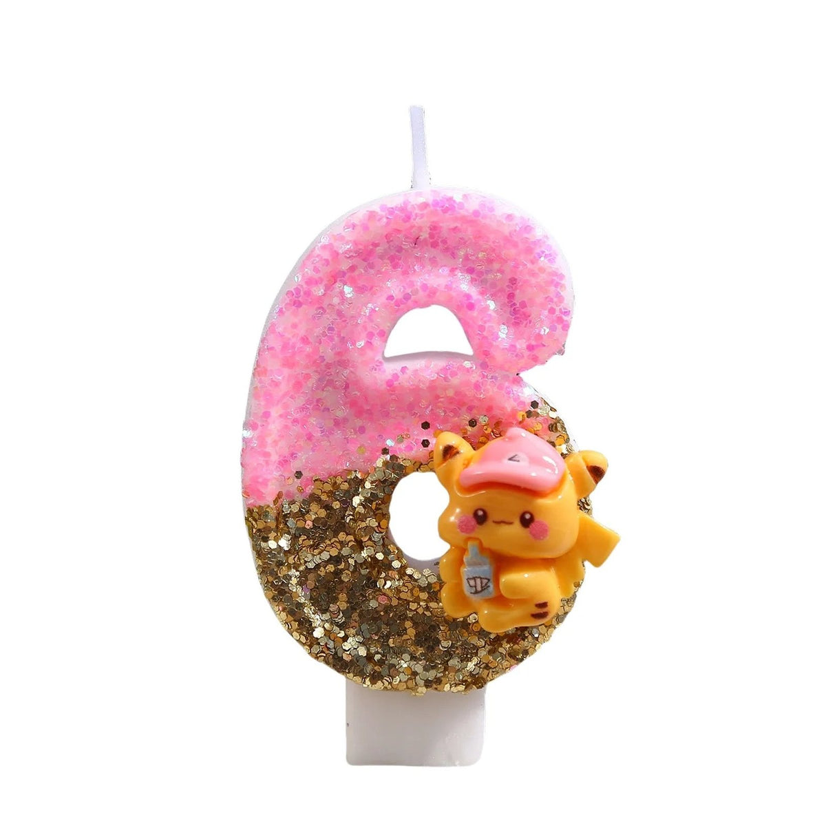 Pink Pikachu glitter birthday number candle – photo 2