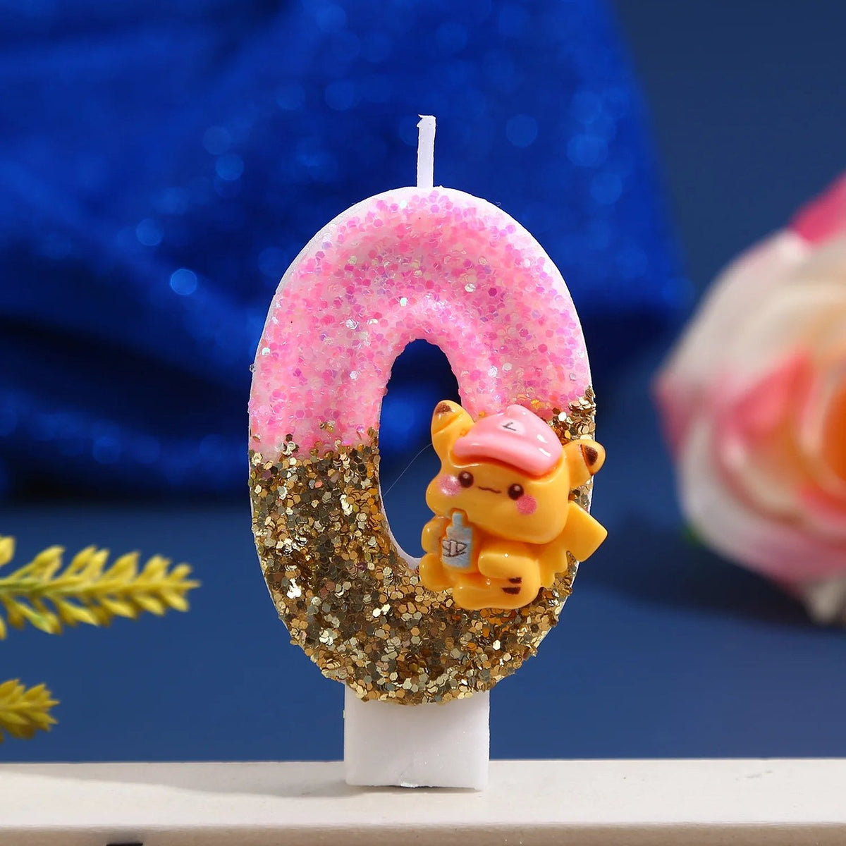 Pink Pikachu glitter birthday number candle – Number 0