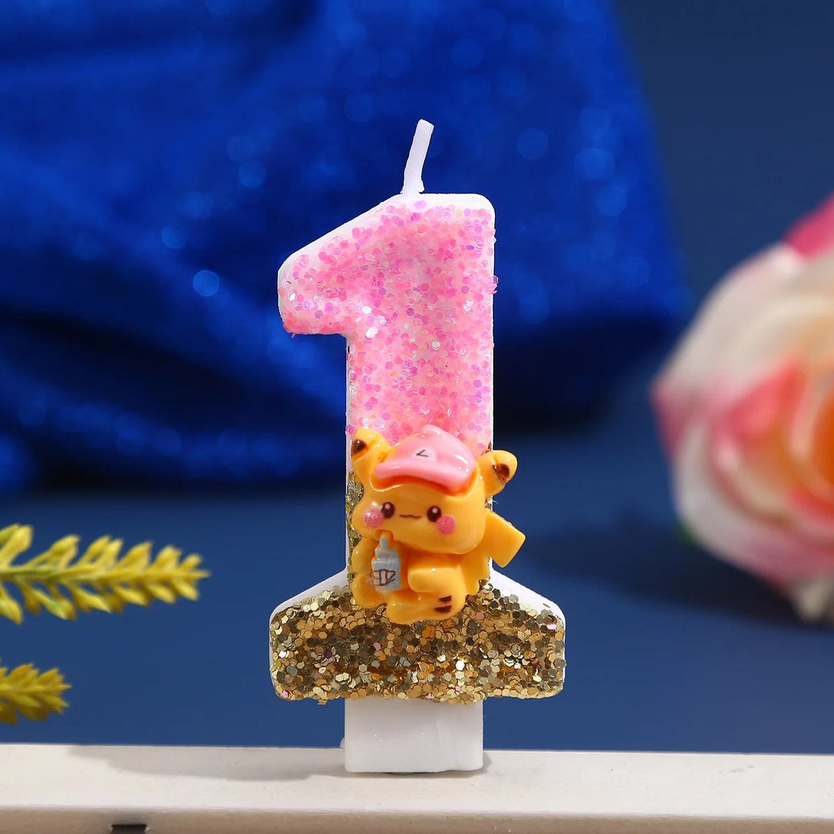 Pink Pikachu glitter birthday number candle – Number 1