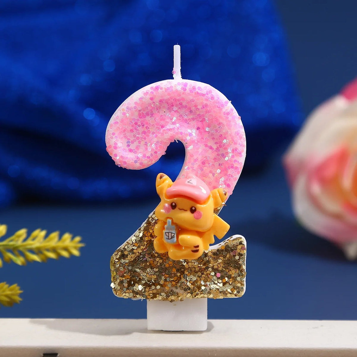 Pink Pikachu glitter birthday number candle – Number 2