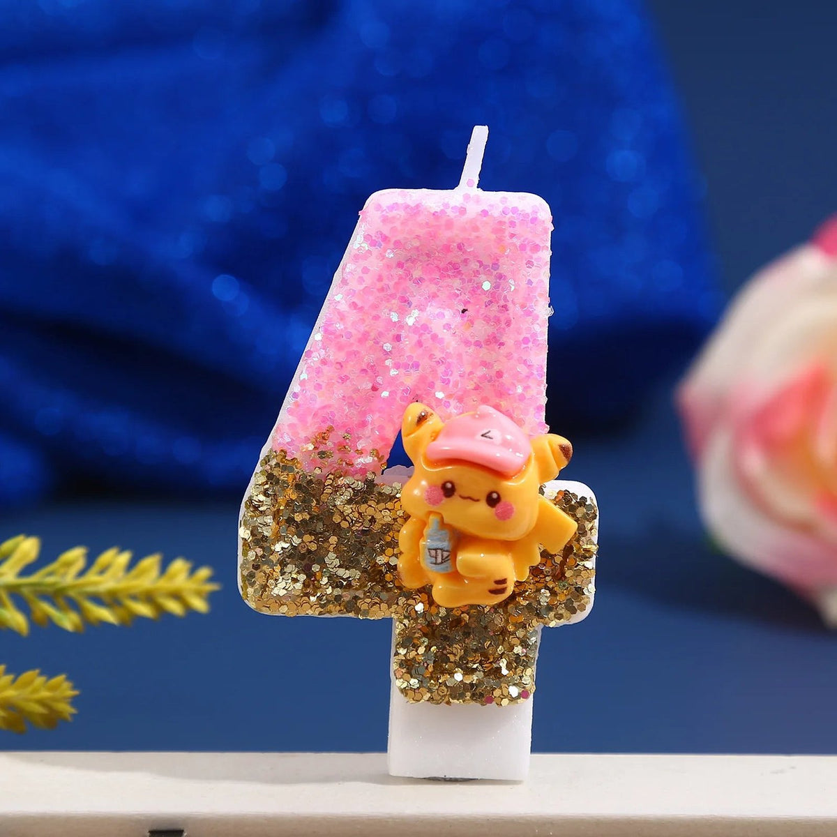 Pink Pikachu glitter birthday number candle – Number 4