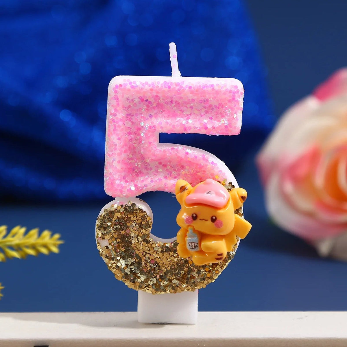 Pink Pikachu glitter birthday number candle – Number 5