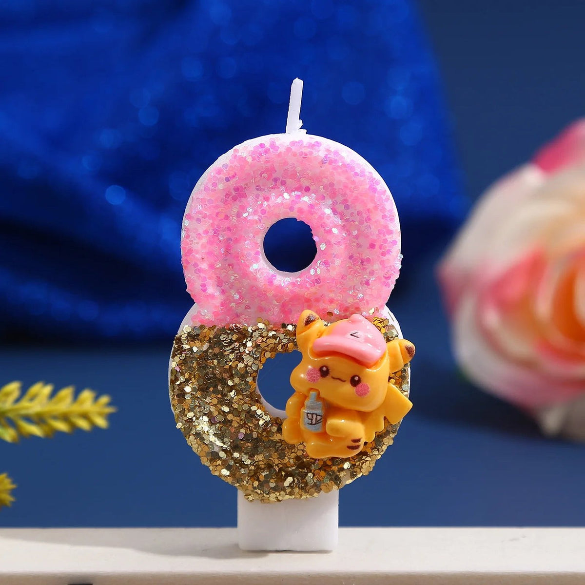 Pink Pikachu glitter birthday number candle – Number 8