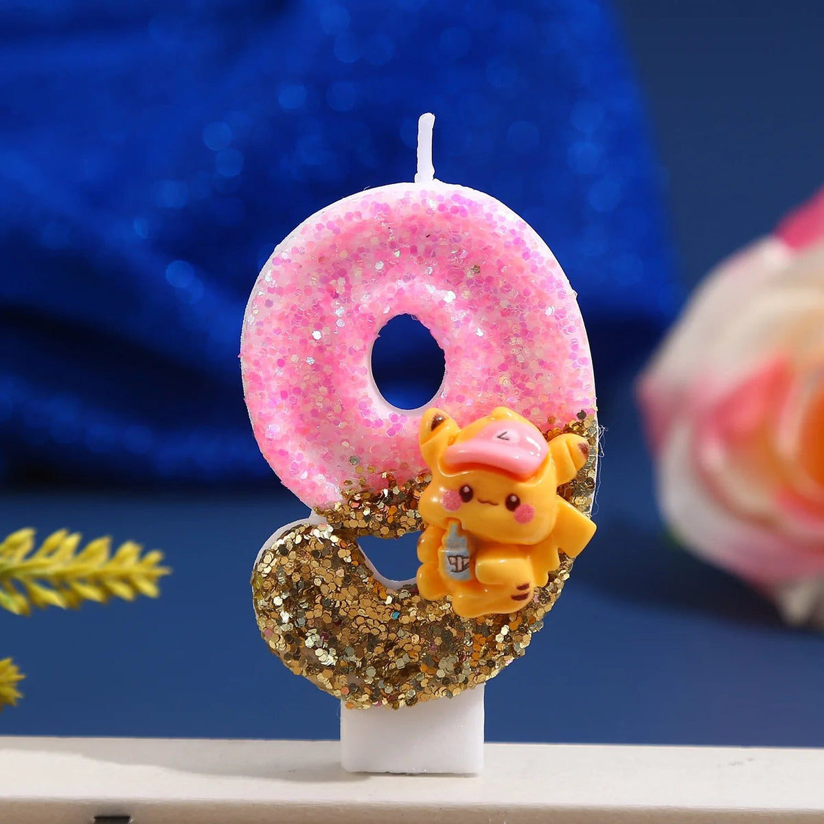 Pink Pikachu glitter birthday number candle – Number 9