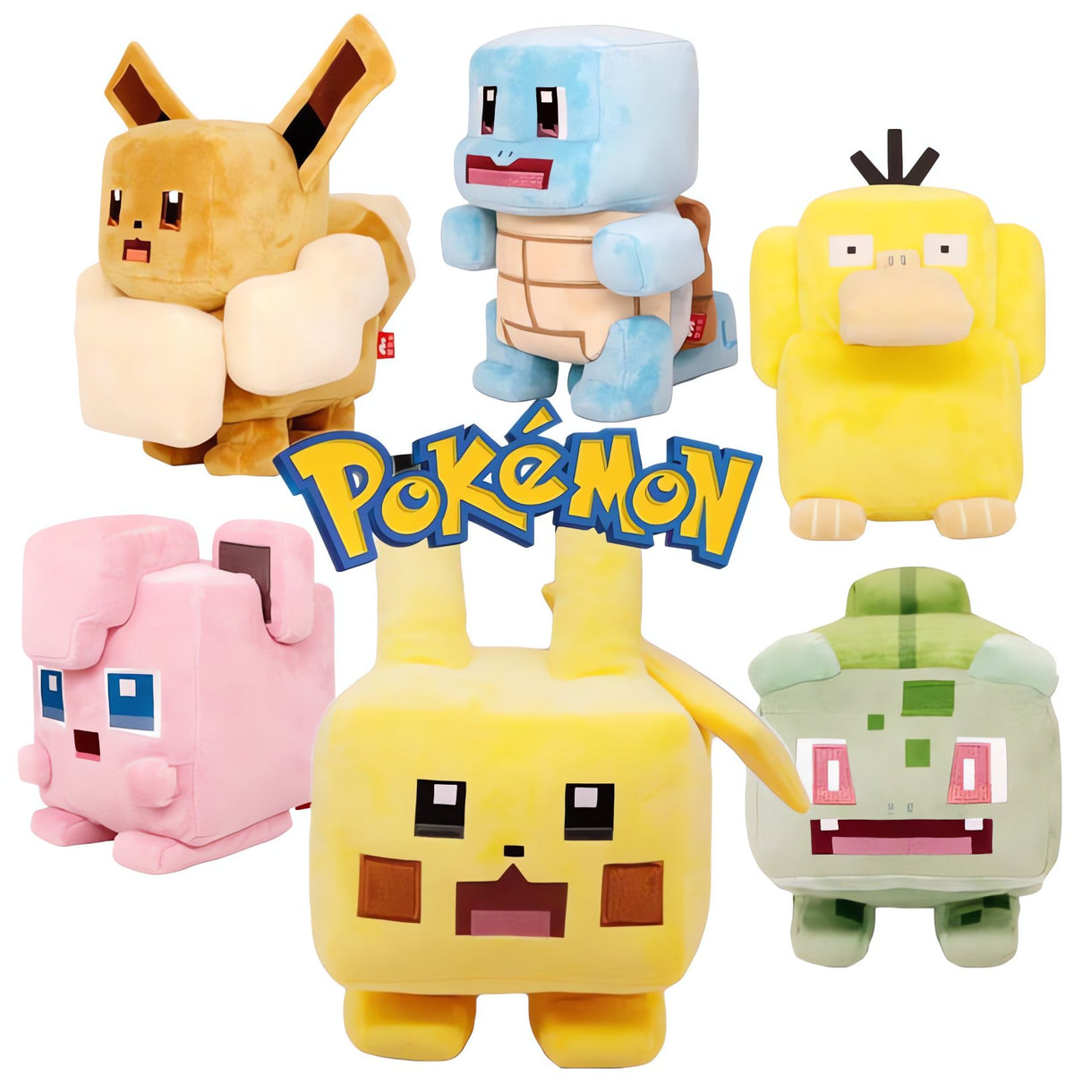 Pixel-style Pokémon plush toys