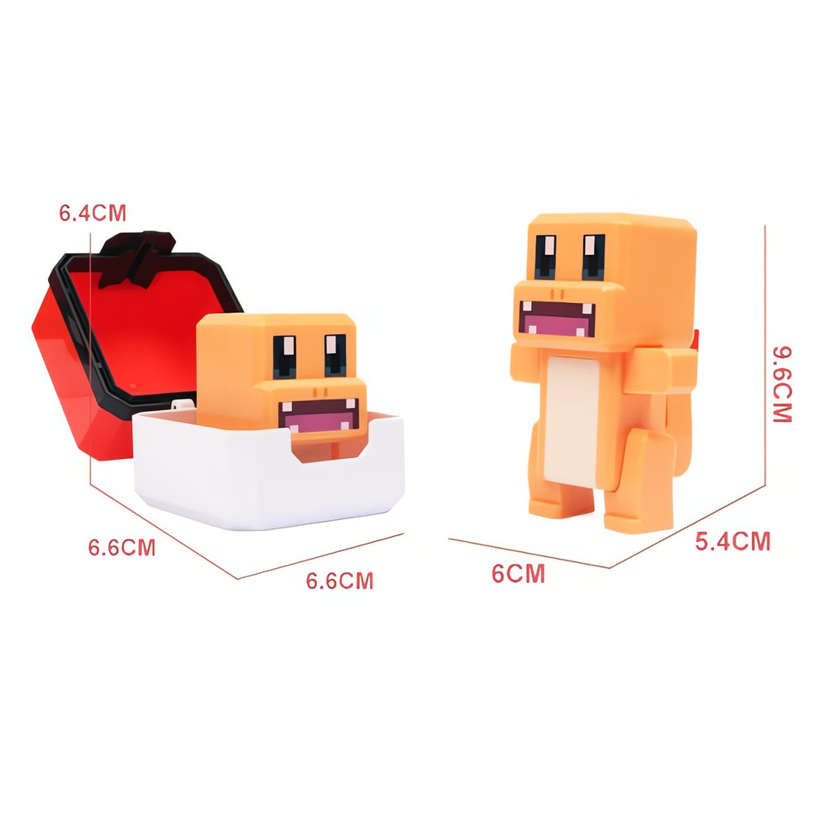 Pixel-style Pokémon figure with a square Poké Ball – Charmander