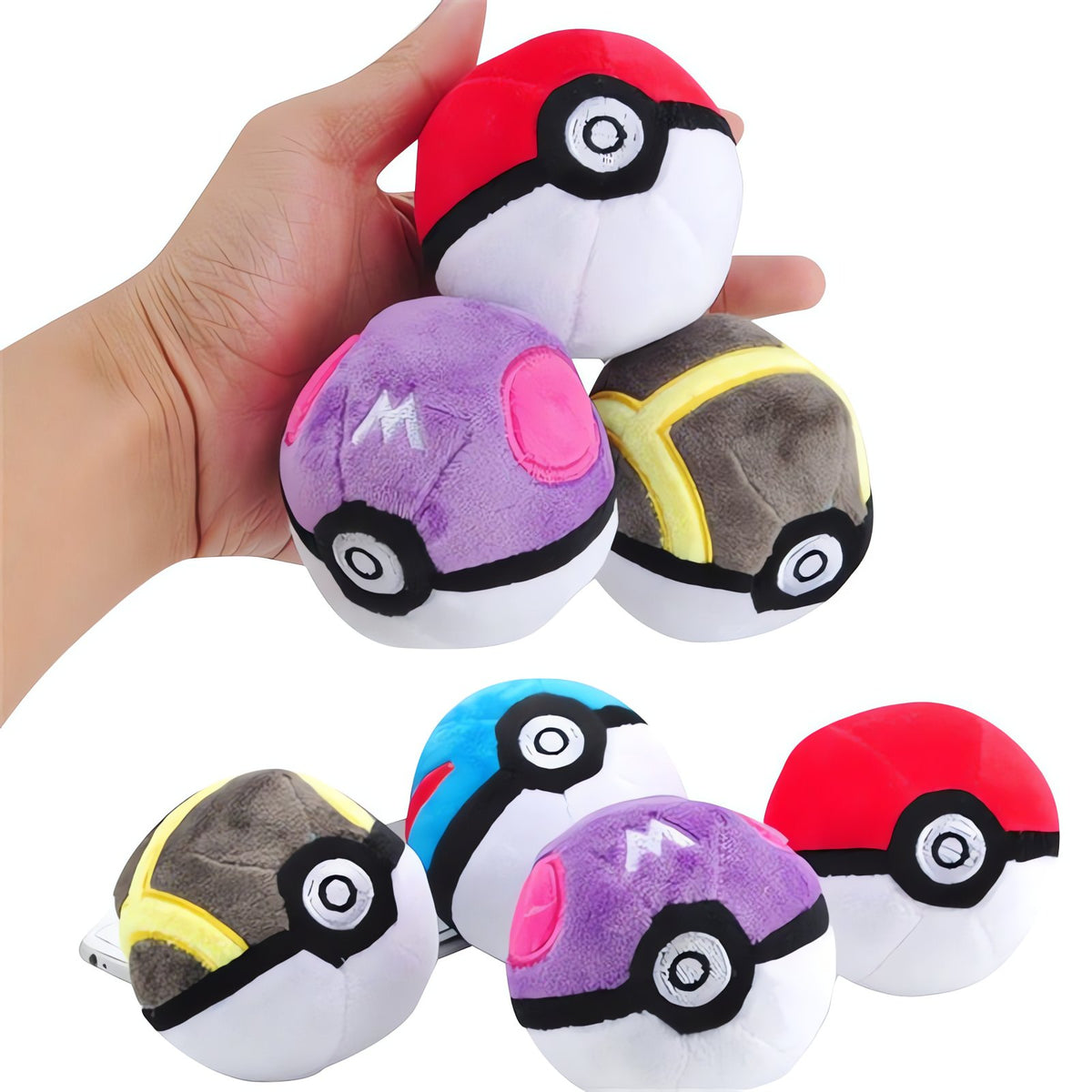 Set of plush Poké Balls
