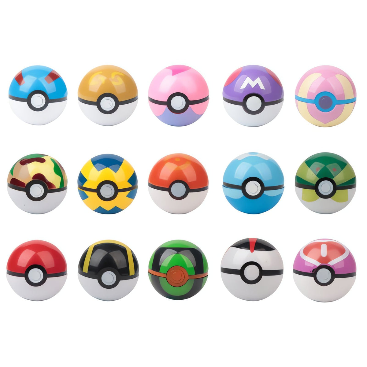Collection of 13 Master Ball Poké Balls with figures