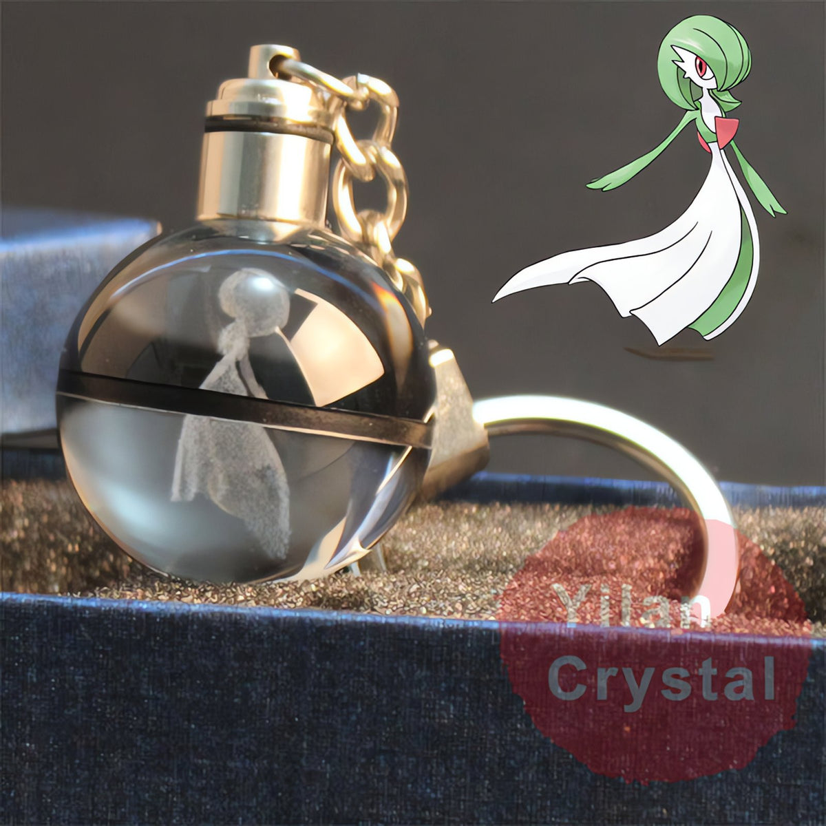 Glass Poké Ball keyring with engraved Pokémon – 18