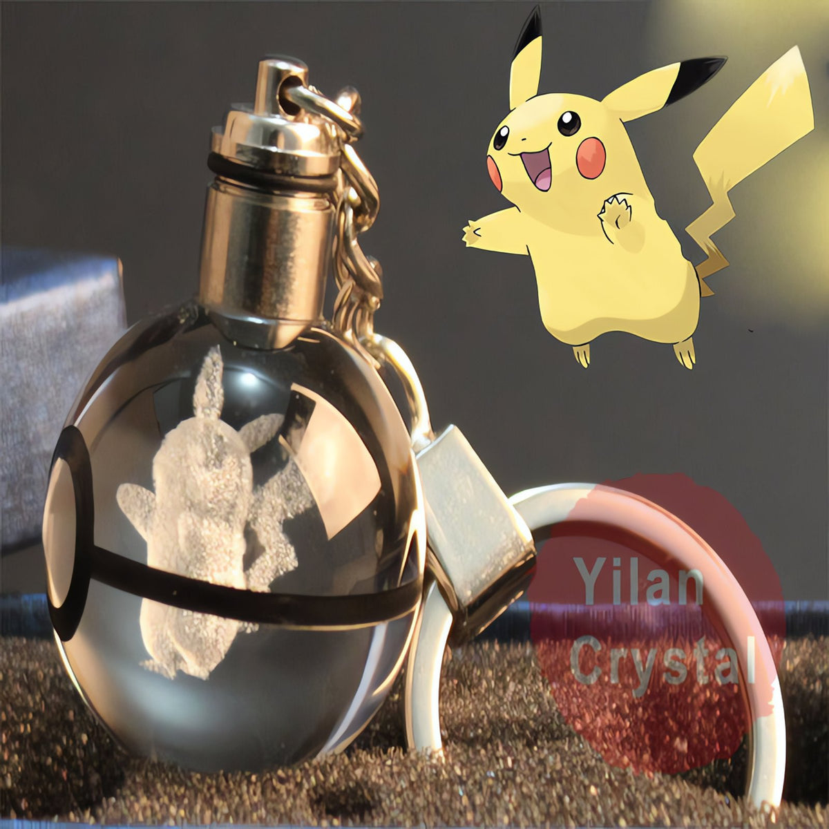 Glass Poké Ball keyring with engraved Pokémon – photo 40