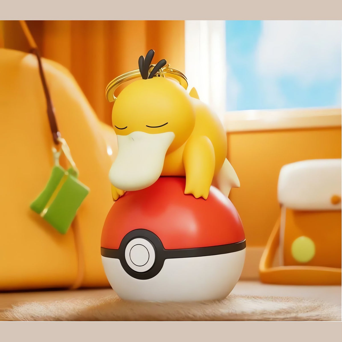 Poké Ball keyring with Pokémon charm – Psyduck