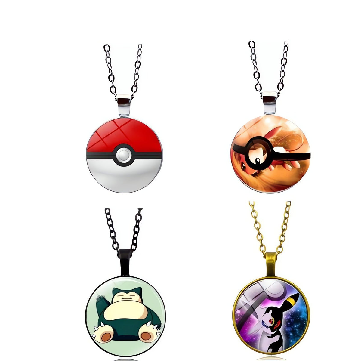 Poké Ball pendant necklace on a metal chain