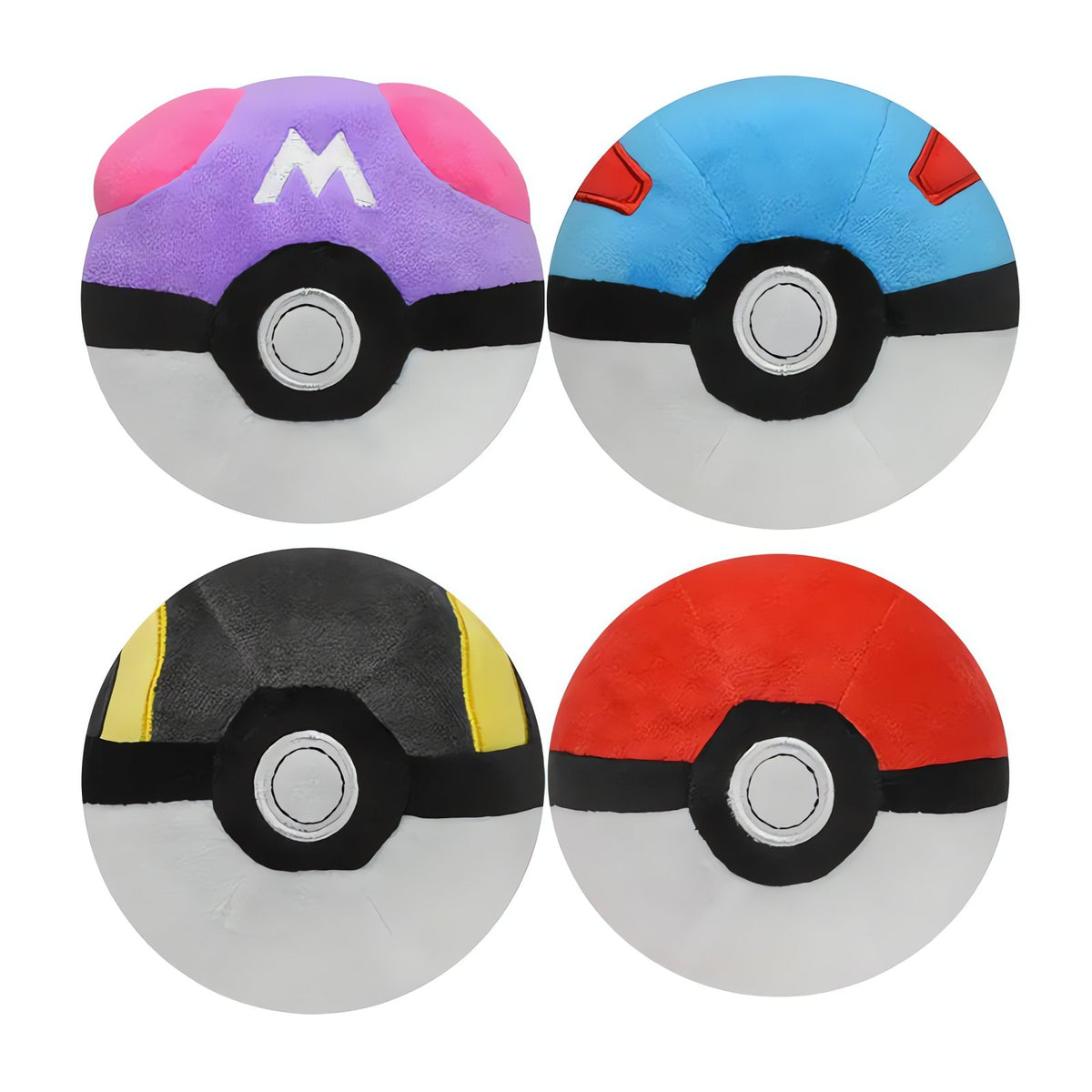 Set of four plush Poké Balls