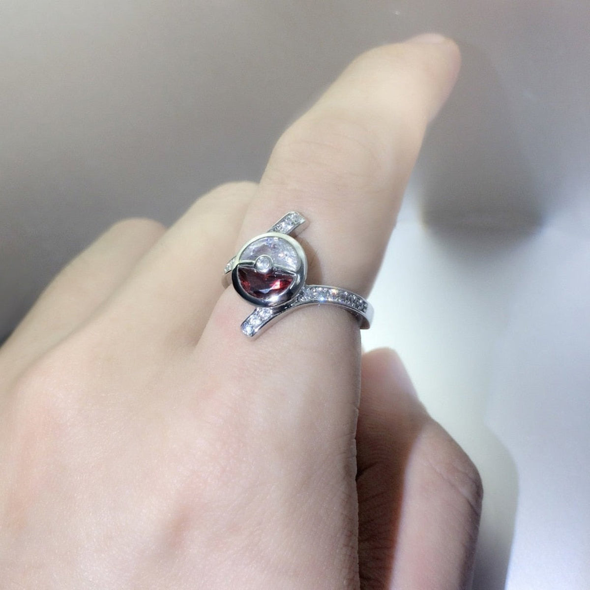 Poké Ball ring with a zirconia stone – photo 3