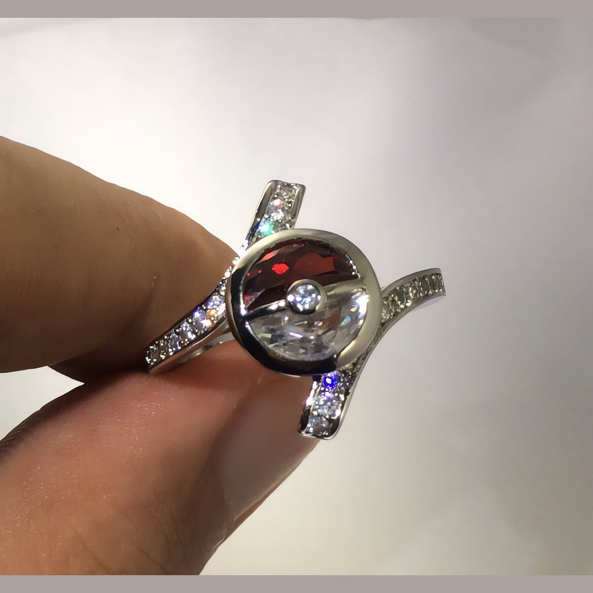 Poké Ball ring with a zirconia stone – photo 4