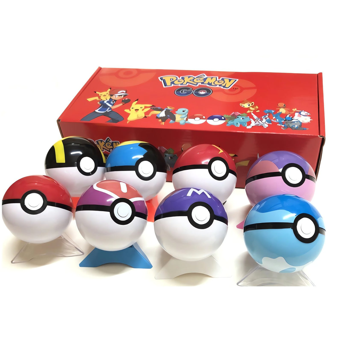 Set of 8 Poké Balls with Pokémon figures and box