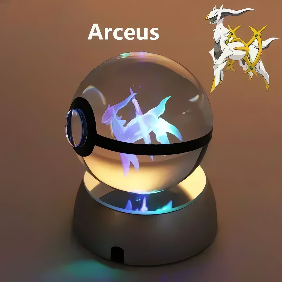 Pokéball crystal ball with colour-changing LED light, 50mm – Arceus