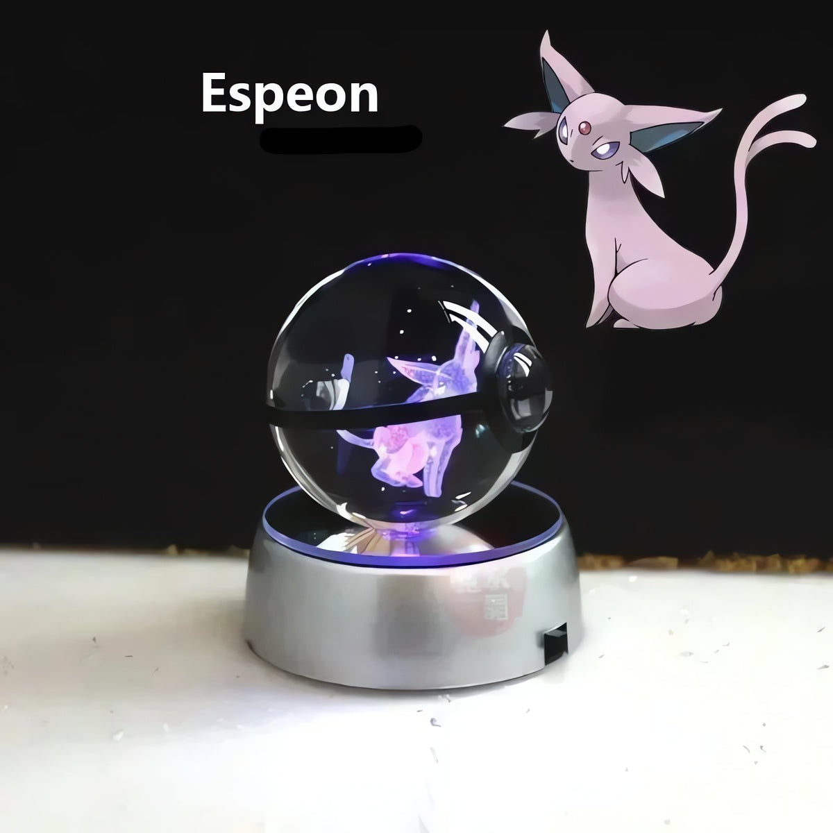 Pokéball crystal ball with colour-changing LED light, 50mm – Espeon