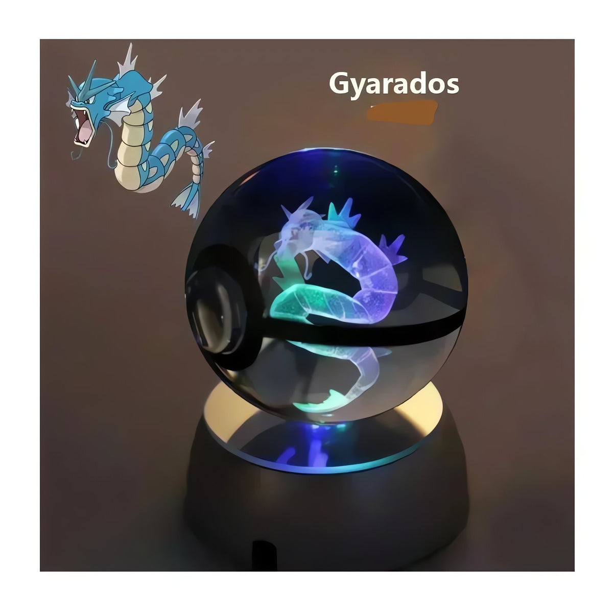 Pokéball crystal ball with colour-changing LED light, 50mm – Gyarados