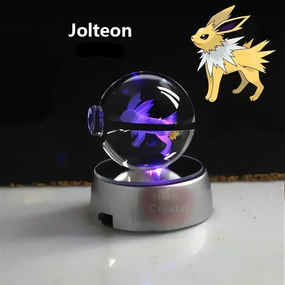 Pokéball crystal ball with colour-changing LED light, 50mm – Jolteon