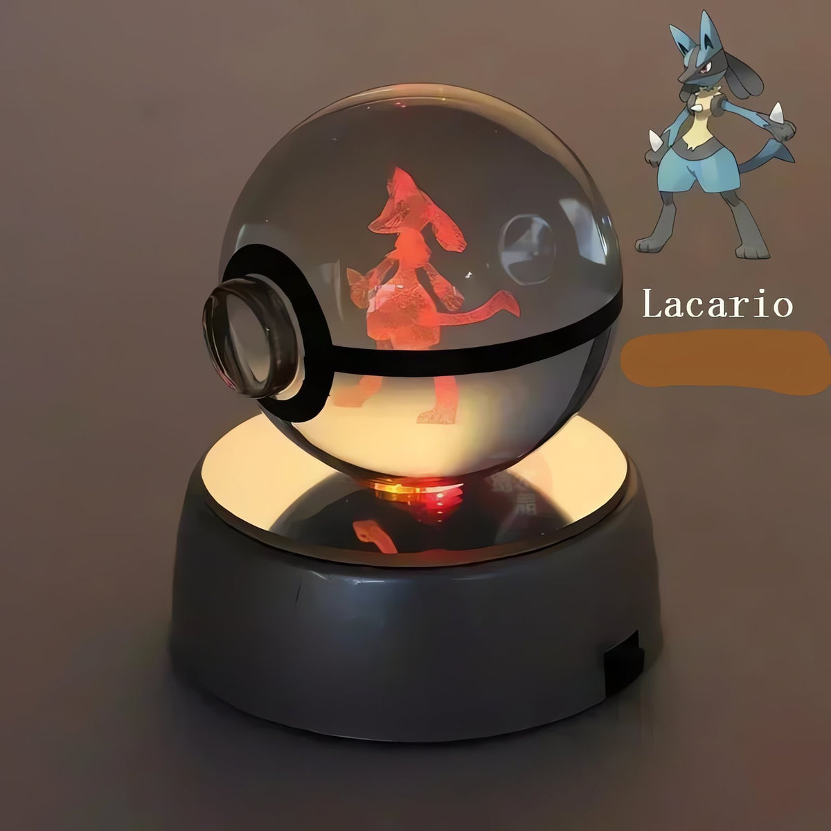 Pokéball crystal ball with colour-changing LED light, 50mm – Lucario