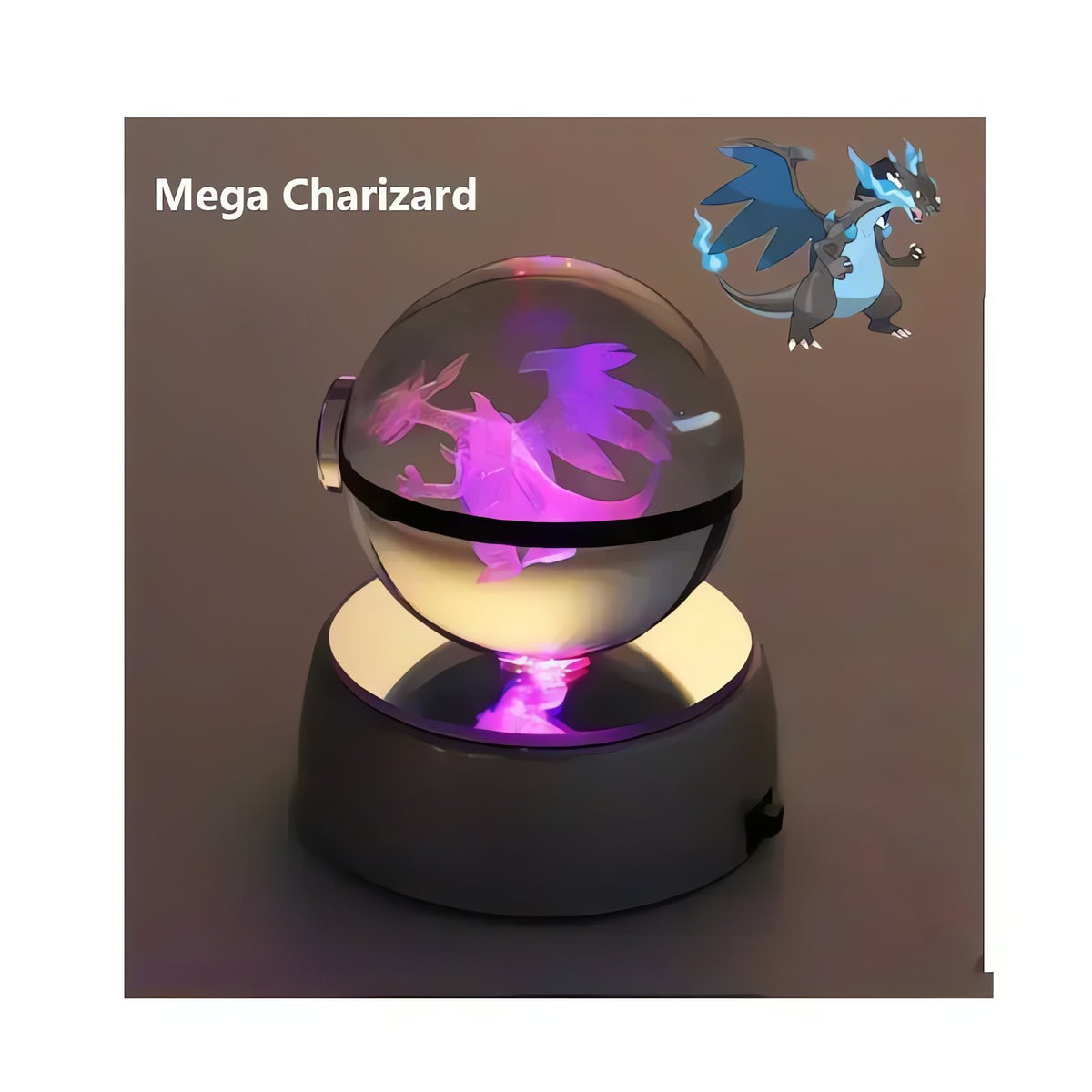 Pokéball crystal ball with colour-changing LED light, 50mm – Mega Charizard