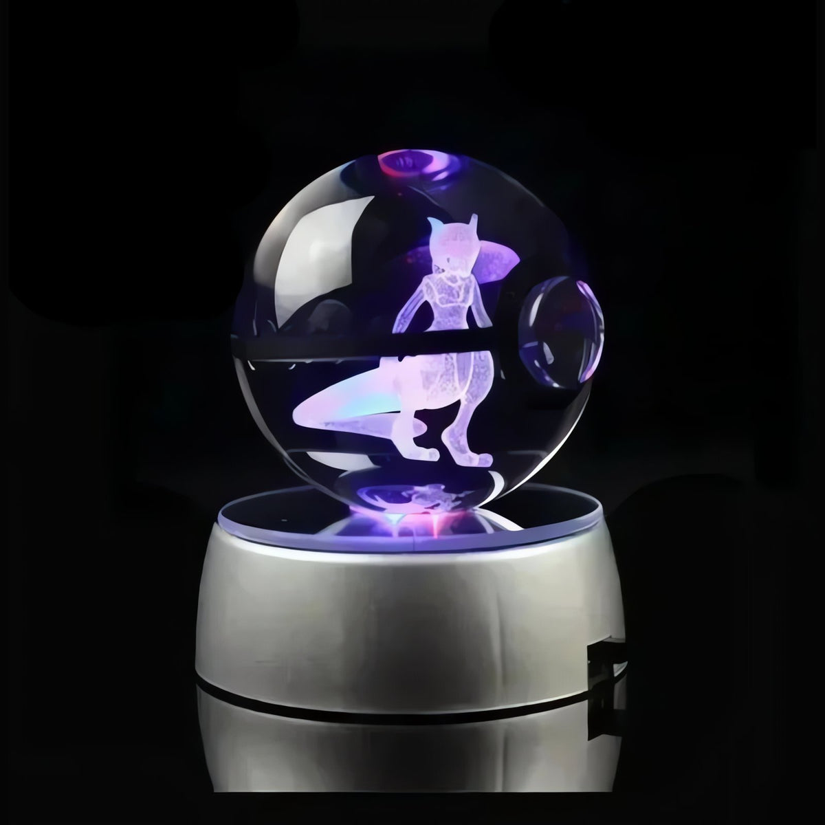 Pokéball crystal ball with colour-changing LED light, 50mm – Mewtwo