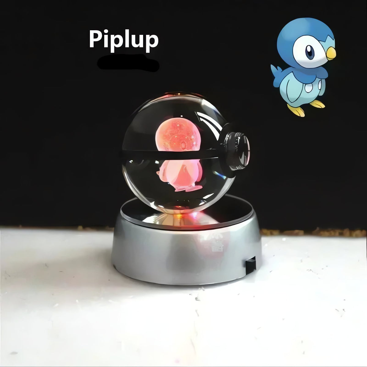 Pokéball crystal ball with colour-changing LED light, 50mm – Piplup