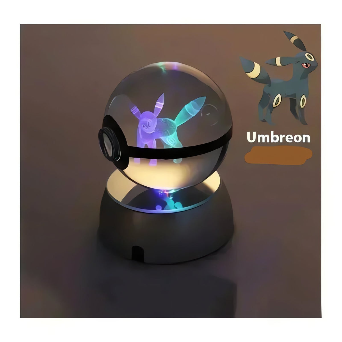 Pokéball crystal ball with colour-changing LED light, 50mm – Umbreon