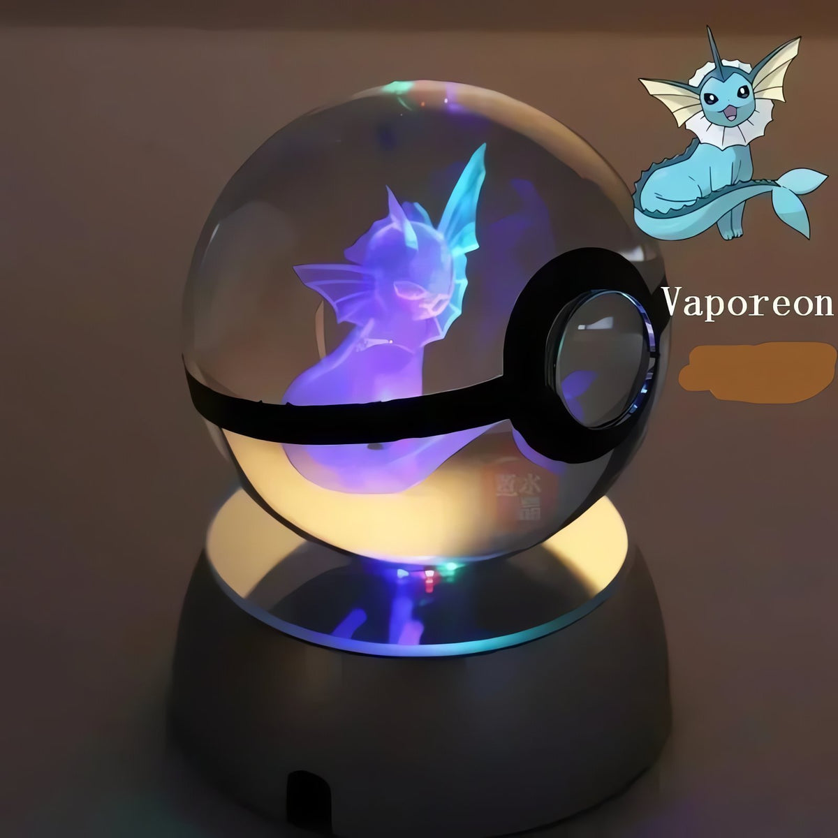 Pokéball crystal ball with colour-changing LED light, 50mm – Vaporeon