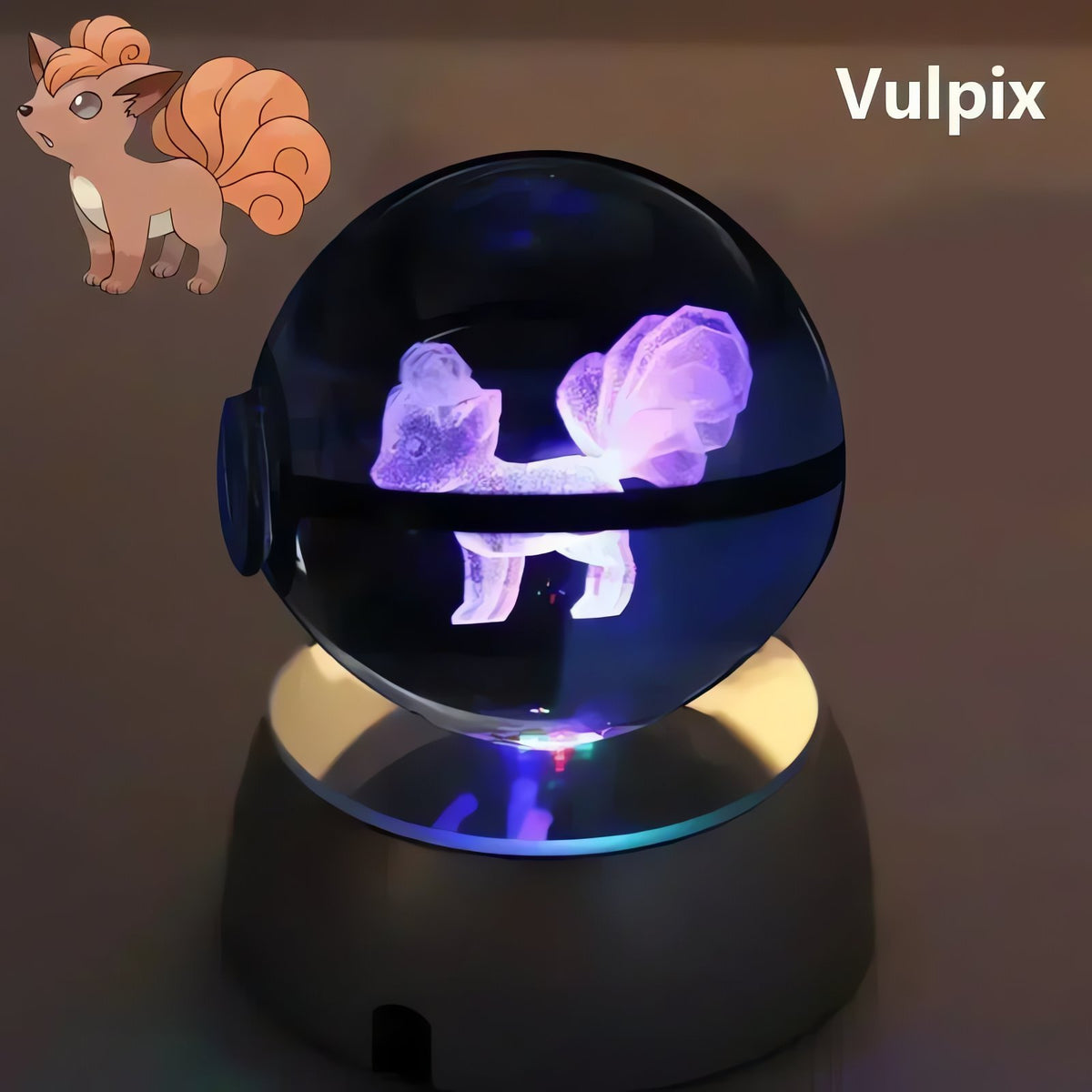 Pokéball crystal ball with colour-changing LED light, 50mm – Vulpix