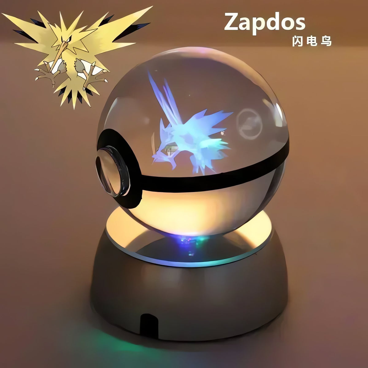 Pokéball crystal ball with colour-changing LED light, 50mm – Zapdos