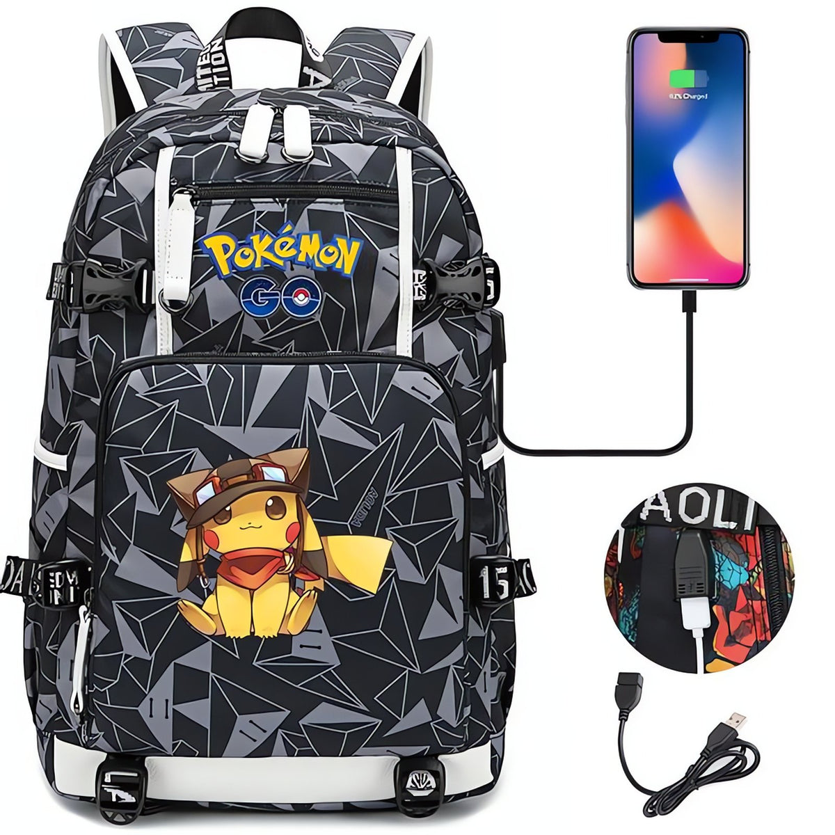 Pikachu Pokémon backpack with phone charging function – 16